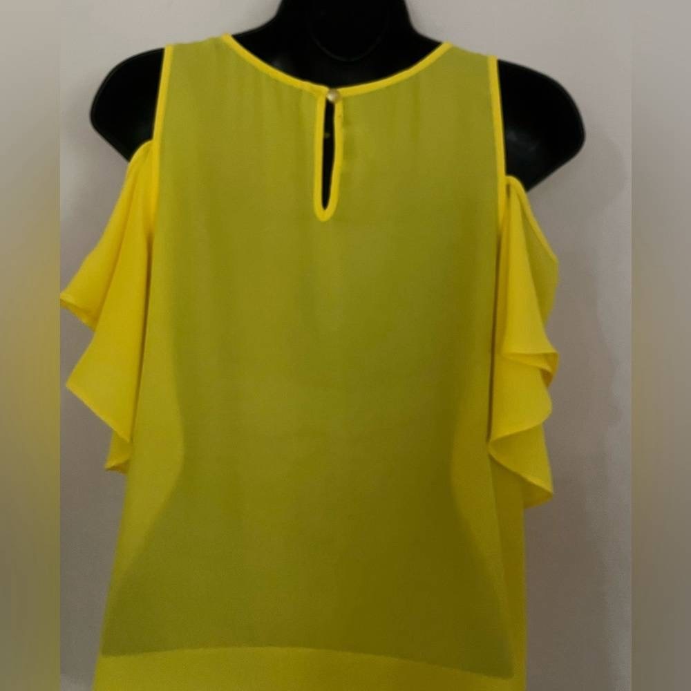 Womens Yellow Cold-Shoulder Tie-Hem Blouse - Picture 2 of 4